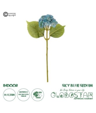 GloboStar® Artificial Garden SKY BLUE SEDUM BRANCH 21343 Τεχνητό Διακοσμητικό Κλαδί Γαλάζιο Σέδο Y38cm